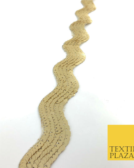 9 Metres Gold Fancy Matte Sequin Curved Wavey Trimming Border Indian Ethnic(X75)