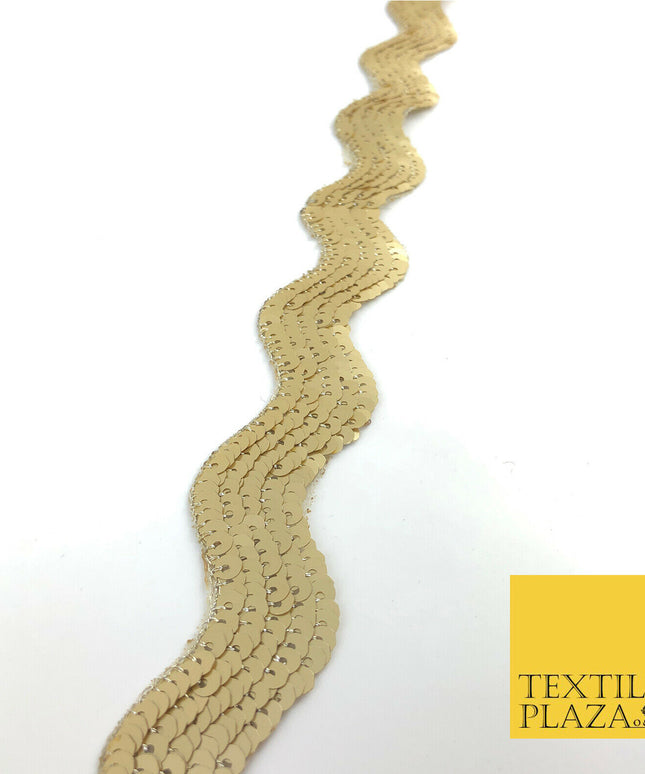 9 Metres Gold Fancy Matte Sequin Curved Wavey Trimming Border Indian Ethnic(X75)