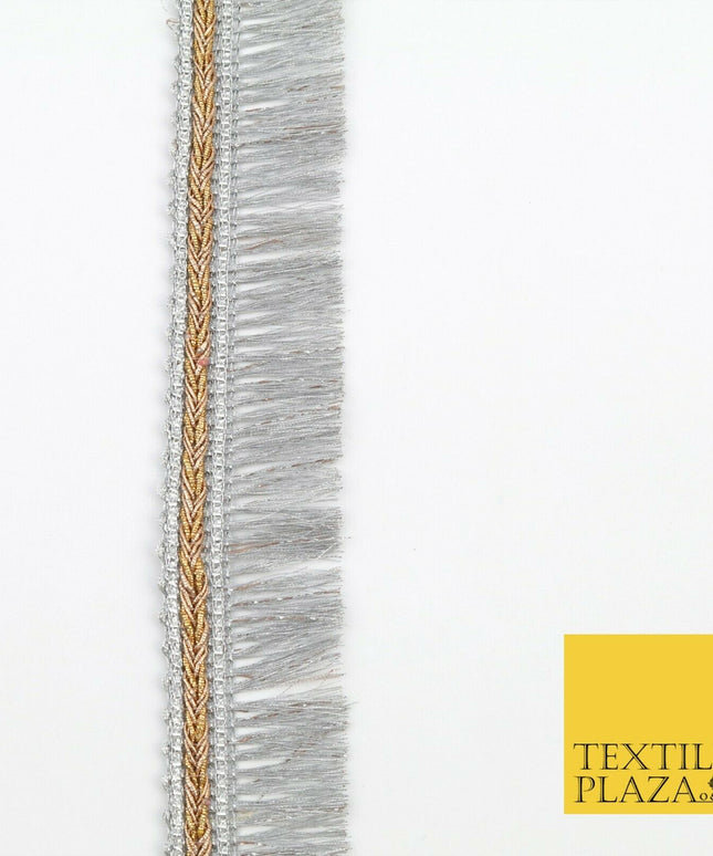 SILVER Metallic Plait Fringe Tassel Trimming Gota Border Indian Ethnic X217
