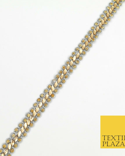 GREY 1.5cm Twin Beaded Gold Stone Trimming Gota Border Indian Ethnic X220