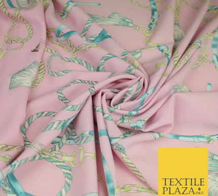 Pink Belt Chains Ropes Printed Textured Stretch Jersey Dress Fabric Craft 2073