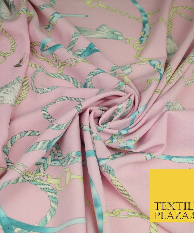 Pink Belt Chains Ropes Printed Textured Stretch Jersey Dress Fabric Craft 2073