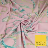 Pink Belt Chains Ropes Printed Textured Stretch Jersey Dress Fabric Craft 2073