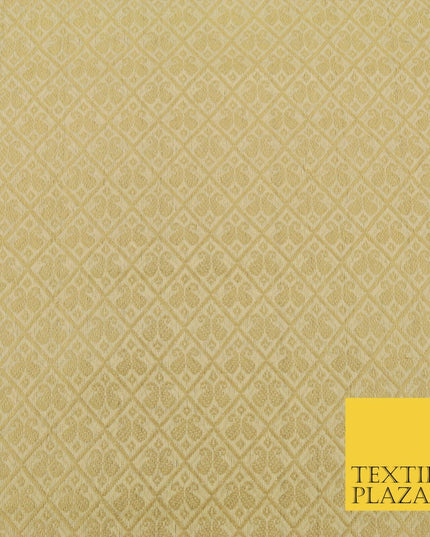 GOLD Paisley Diamond Check Indian Banarsi Brocade Fabric Dress Craft 1566
