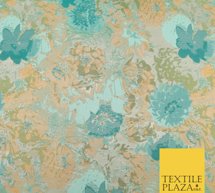 JADE TEAL Floral Gardenia Metallic Detail Brocade Dress Fabric Woven Fancy 1554