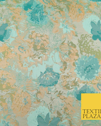 JADE TEAL Floral Gardenia Metallic Detail Brocade Dress Fabric Woven Fancy 1554