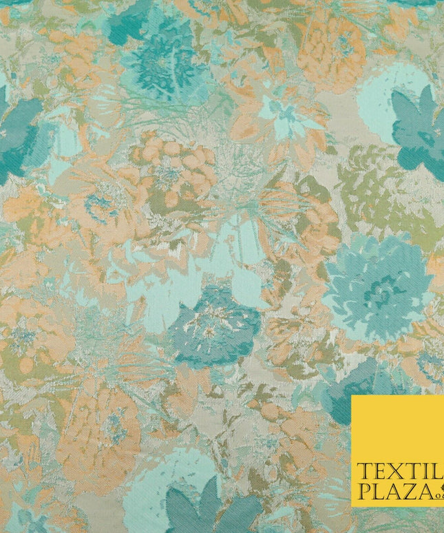 JADE TEAL Floral Gardenia Metallic Detail Brocade Dress Fabric Woven Fancy 1554