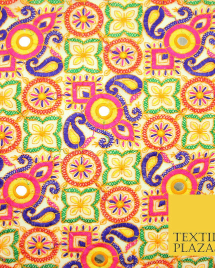 Ivory Phulkari Georgette Colourful Threadwork PAISLEY Pattern Dress Fabric 2306