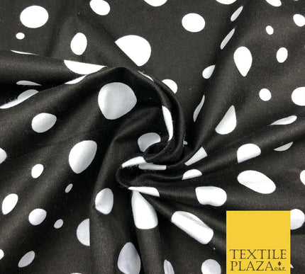 Black & White Multi Spots Winceyette Soft Brushed 100% Cotton Print Fabric RA880