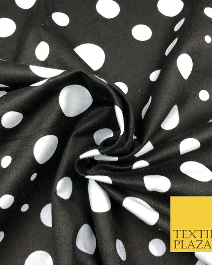 Black & White Multi Spots Winceyette Soft Brushed 100% Cotton Print Fabric RA880