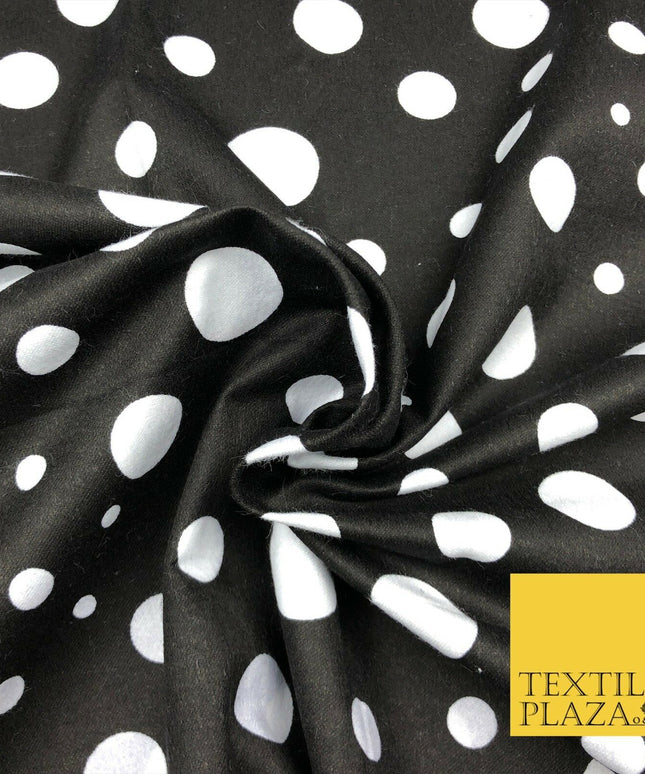 Black & White Multi Spots Winceyette Soft Brushed 100% Cotton Print Fabric RA880