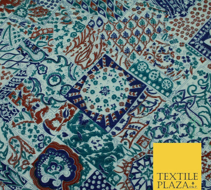 Green Mix Patchwork Style Printed 100% PURE Dupion Silk Fabric Slub Handloom1812