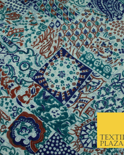 Green Mix Patchwork Style Printed 100% PURE Dupion Silk Fabric Slub Handloom1812