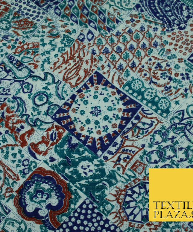 Green Mix Patchwork Style Printed 100% PURE Dupion Silk Fabric Slub Handloom1812