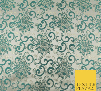 EMERALD GREEN Ornamental Swirls Brocade Dress Fabric Metallic Woven Fancy 1556