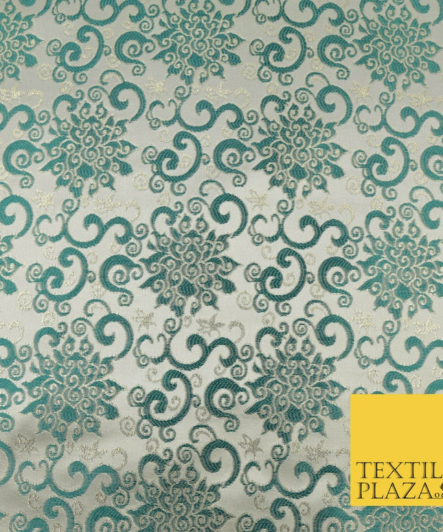 EMERALD GREEN Ornamental Swirls Brocade Dress Fabric Metallic Woven Fancy 1556