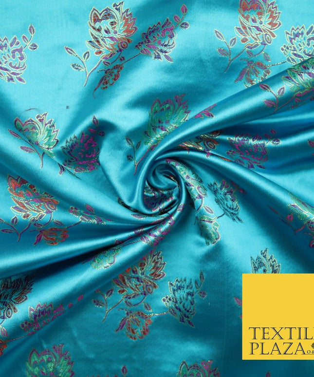 Traditional Oriental Chinese Brocade Metallic Floral Satin Jacquard Fabric 59"