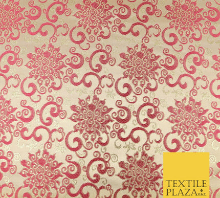 CHERRY PINK Ornamental Swirls Brocade Dress Fabric Metallic Woven Fancy 1557