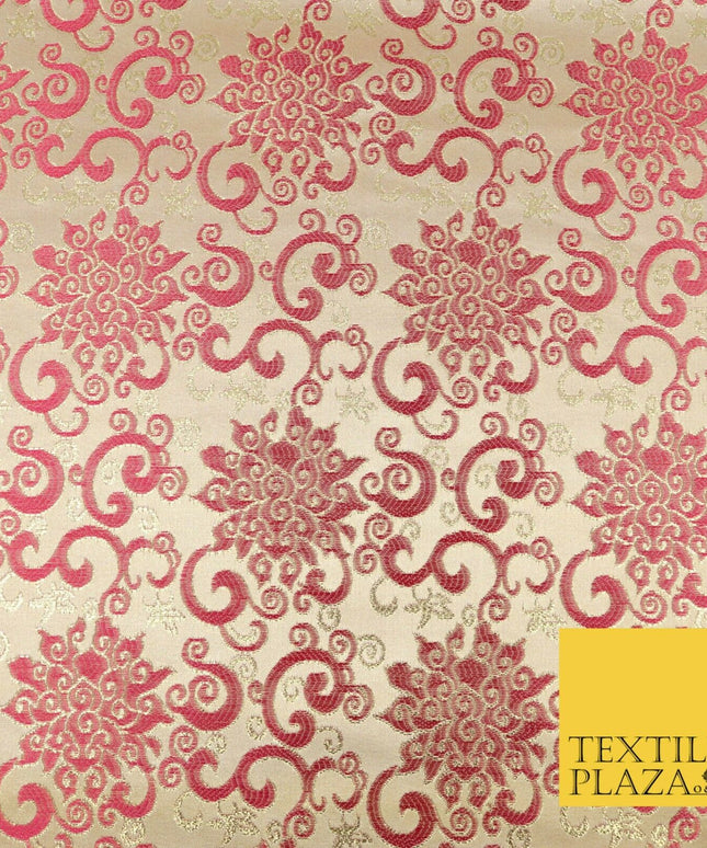 CHERRY PINK Ornamental Swirls Brocade Dress Fabric Metallic Woven Fancy 1557