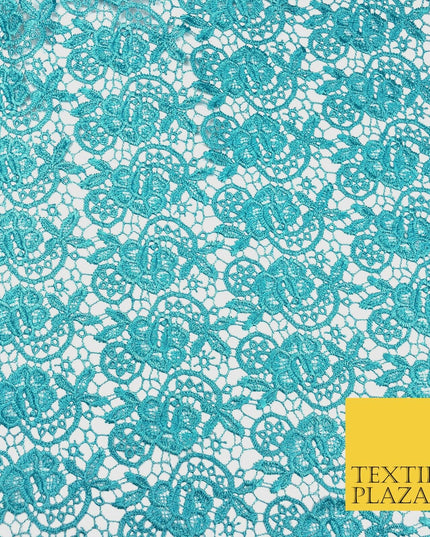 TURQUOISE BLUE Premium Guipure Intricate Lace Dress Fabric Wedding Bridal 856