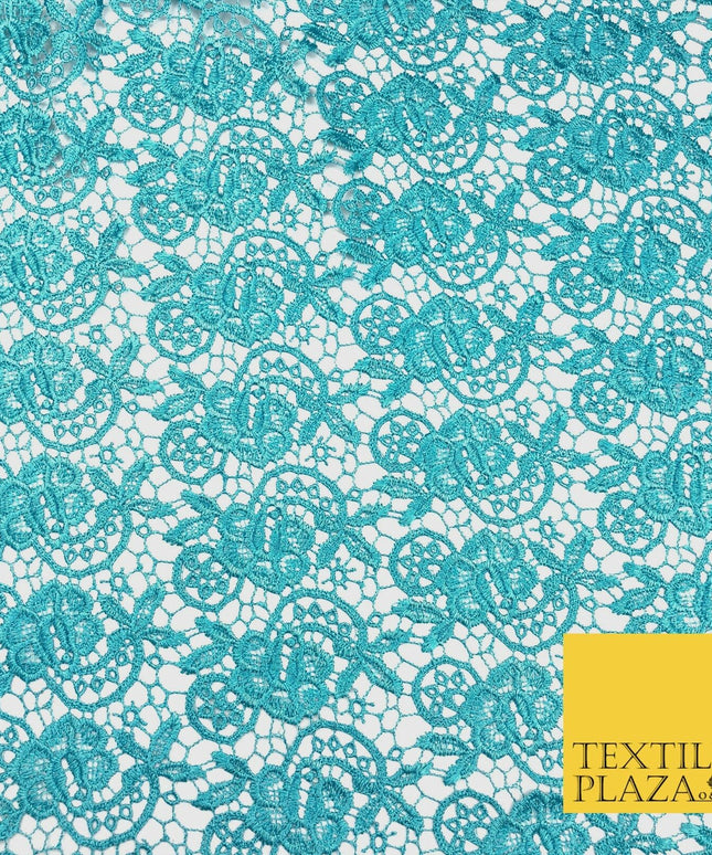 TURQUOISE BLUE Premium Guipure Intricate Lace Dress Fabric Wedding Bridal 856