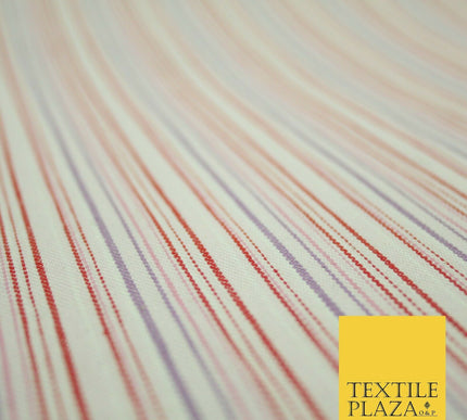 Raspberry Red Lilac Striped Polyester Textured Canvas Fabric Dress Craft 2292