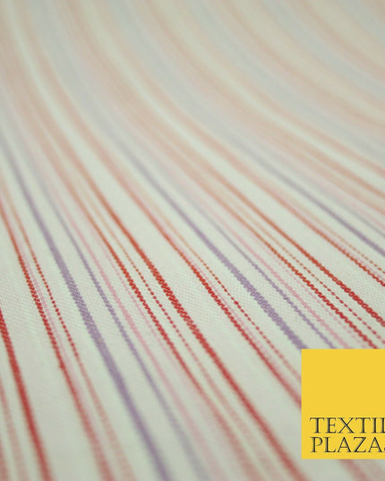 Raspberry Red Lilac Striped Polyester Textured Canvas Fabric Dress Craft 2292
