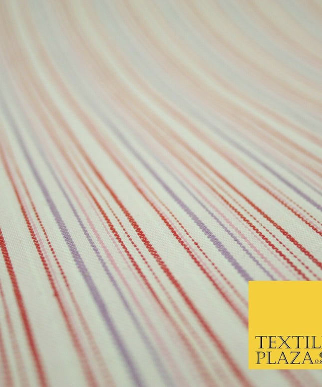 Raspberry Red Lilac Striped Polyester Textured Canvas Fabric Dress Craft 2292