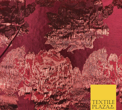 RED WINE Luxury Flower Textured Brocade Jacquard Dress Fabric Metallic Fancy1445