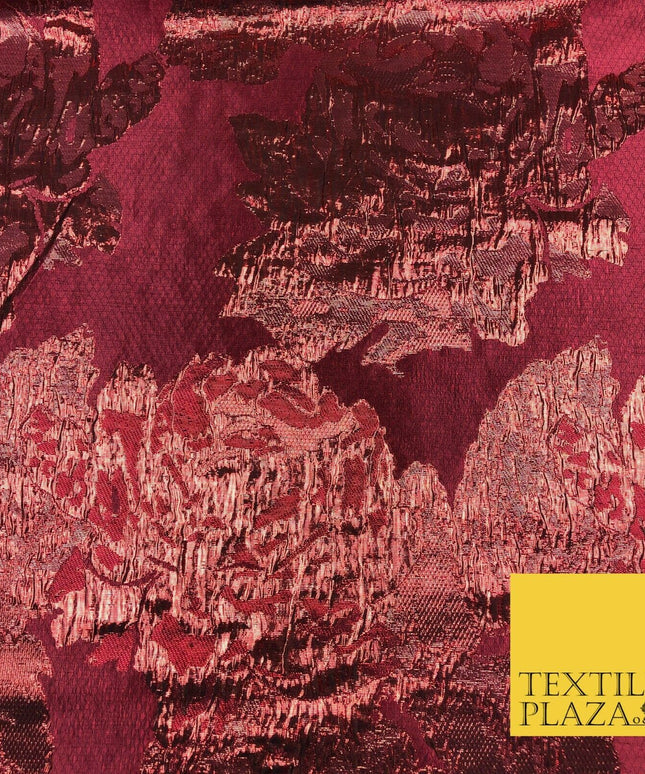 RED WINE Luxury Flower Textured Brocade Jacquard Dress Fabric Metallic Fancy1445