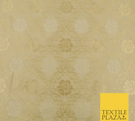 CREAM GOLD Floral Ornate Lattice Banarsi Brocade Fabric Dress Fancy Craft 1570