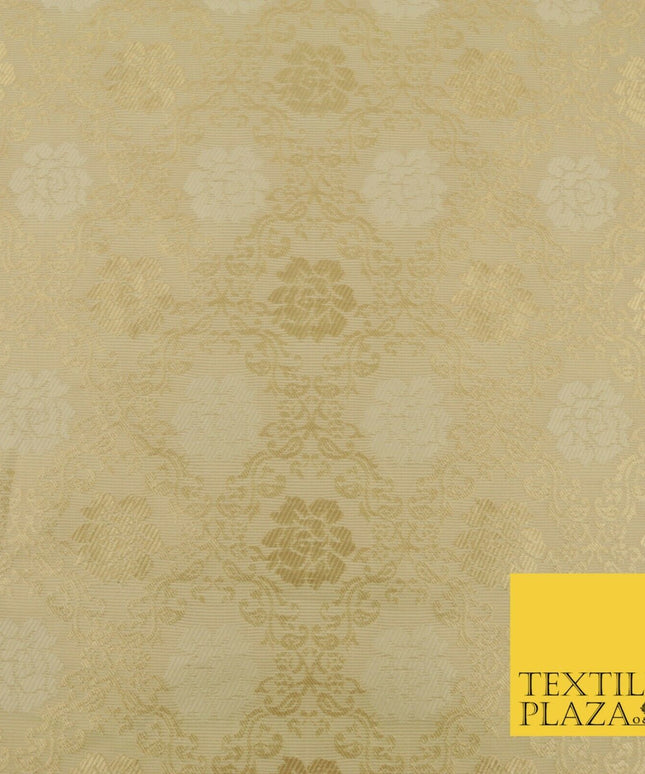 CREAM GOLD Floral Ornate Lattice Banarsi Brocade Fabric Dress Fancy Craft 1570