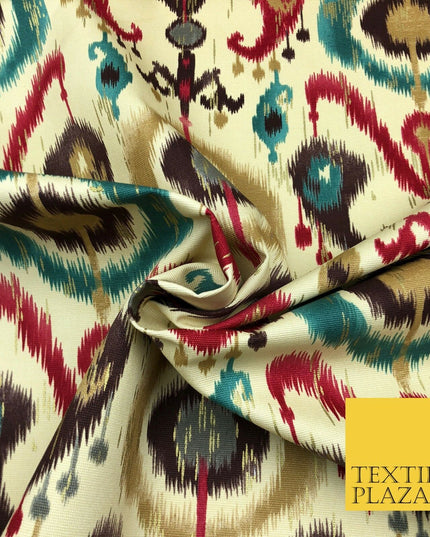 Paisley Batik Cream Beige 100% COTTON CANVAS Printed Fabric Metallic 58" RG882