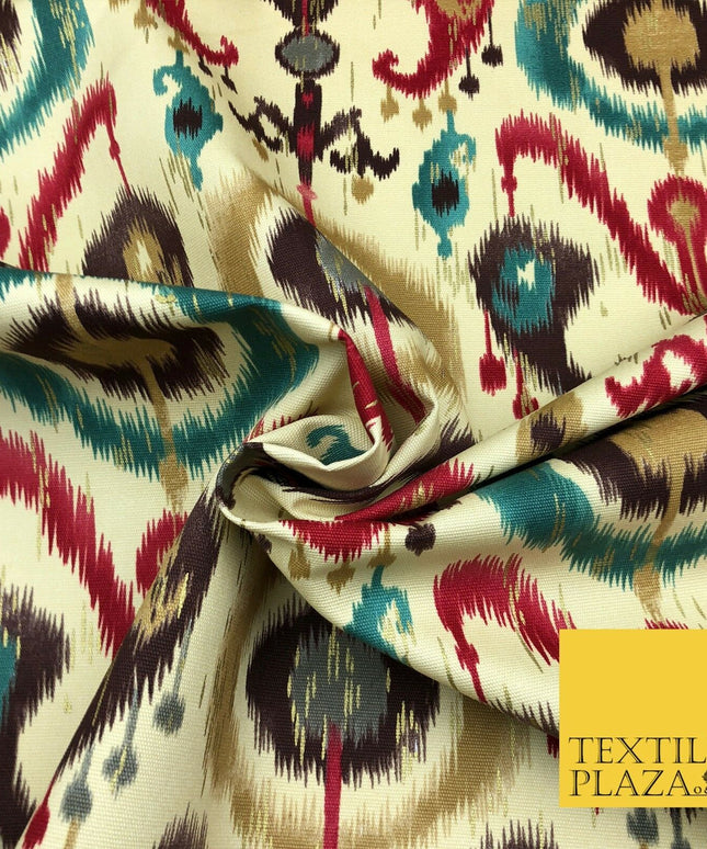 Paisley Batik Cream Beige 100% COTTON CANVAS Printed Fabric Metallic 58" RG882