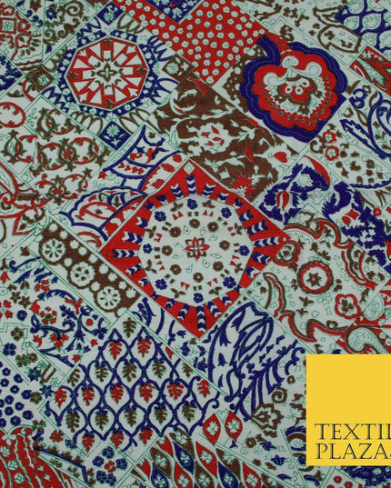 Red Mix Patchwork Style Printed 100% PURE Dupion Silk Fabric Slub Handloom 1811