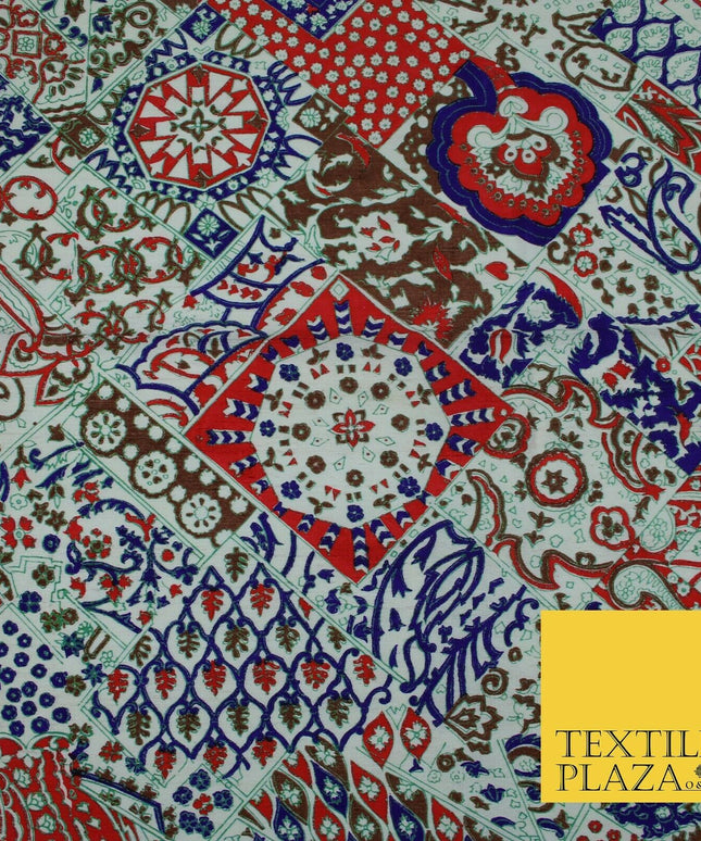 Red Mix Patchwork Style Printed 100% PURE Dupion Silk Fabric Slub Handloom 1811