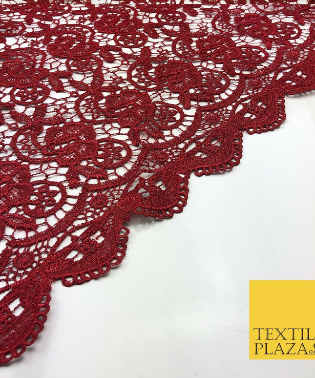 MAROON RED Premium Guipure Intricate Lace Dress Fabric Wedding Bridal 4 Cols 855