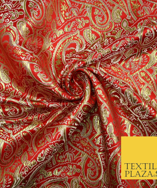 Intricate Paisley Oriental Chinese Brocade Metallic Satin Jacquard Fabric 59"
