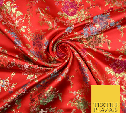 Traditional Oriental Chinese Brocade Metallic Floral Satin Jacquard Fabric 59"