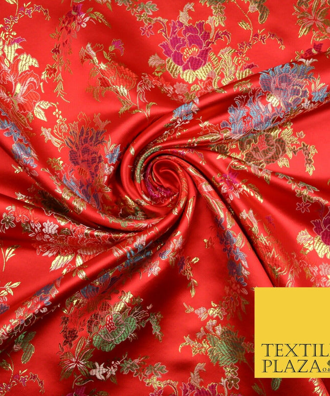 Traditional Oriental Chinese Brocade Metallic Floral Satin Jacquard Fabric 59"