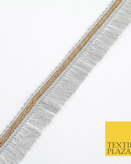 SILVER Metallic Plait Fringe Tassel Trimming Gota Border Indian Ethnic X217