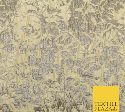 LEMON Floral Bloom Metallic Creased Brocade Jacquard Dress Fabric Craft 1551