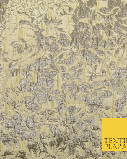 LEMON Floral Bloom Metallic Creased Brocade Jacquard Dress Fabric Craft 1551