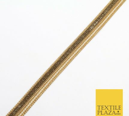 Brown Glimmer and White Pearl Beaded Trim Ribbon Border Lace Ethnic Gota (X196)