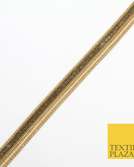 Brown Glimmer and White Pearl Beaded Trim Ribbon Border Lace Ethnic Gota (X196)
