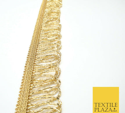 Gold Glass Beaded Deep Swag Tassel Drop Loop Trimming Ribbon Border Lace X319