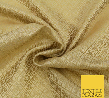 GOLD Paisley Diamond Check Indian Banarsi Brocade Fabric Dress Craft 1566