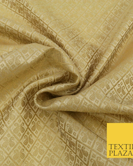 GOLD Paisley Diamond Check Indian Banarsi Brocade Fabric Dress Craft 1566