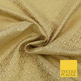 GOLD Paisley Diamond Check Indian Banarsi Brocade Fabric Dress Craft 1566