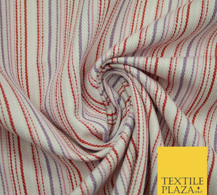 Raspberry Red Lilac Striped Polyester Textured Canvas Fabric Dress Craft 2292